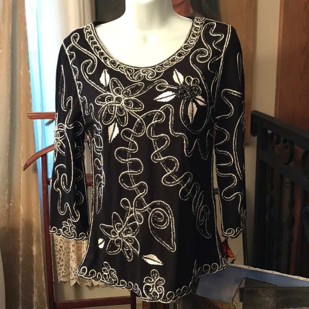 Lauren Michelle S Top blk silver white ribbon